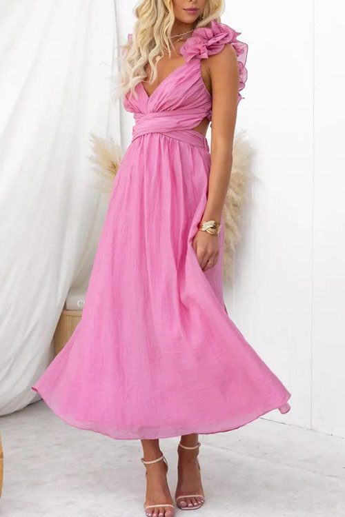 Nonnadress Sleeveless Solid Color Tie-Waist Pleated Skirt Dress