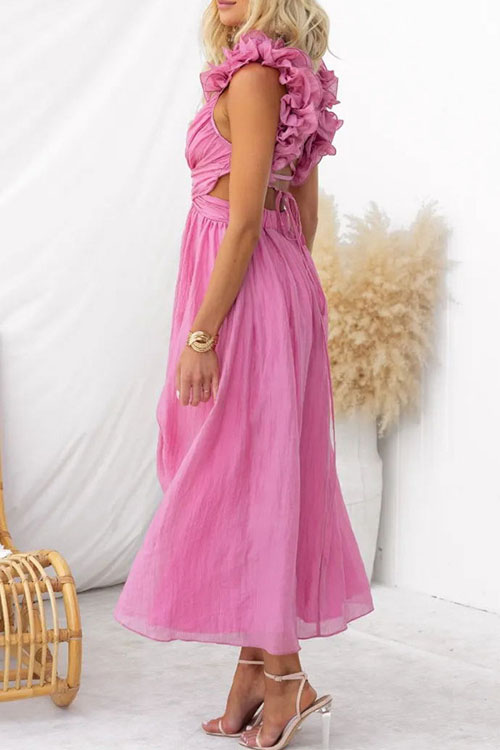 Nonnadress Sleeveless Solid Color Tie-Waist Pleated Skirt Dress