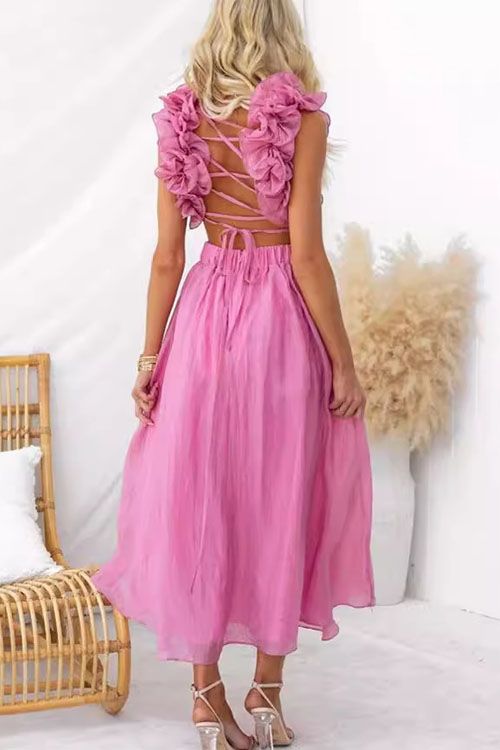 Nonnadress Sleeveless Solid Color Tie-Waist Pleated Skirt Dress