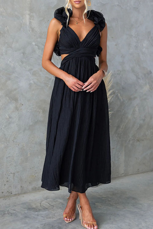 Nonnadress Sleeveless Solid Color Tie-Waist Pleated Skirt Dress