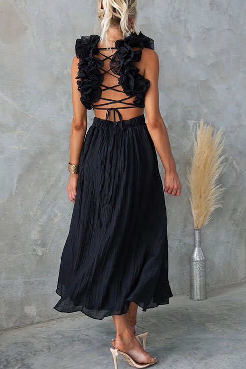 Nonnadress Sleeveless Solid Color Tie-Waist Pleated Skirt Dress