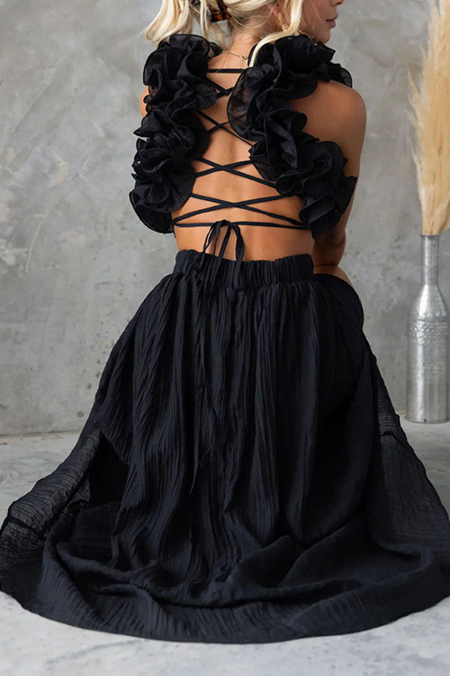 Nonnadress Sleeveless Solid Color Tie-Waist Pleated Skirt Dress