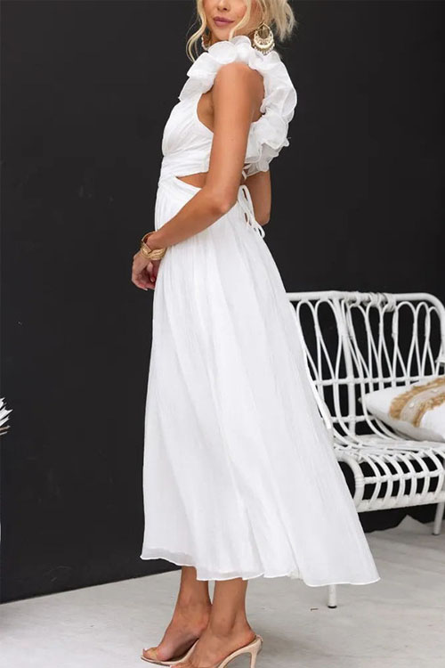 Nonnadress Sleeveless Solid Color Tie-Waist Pleated Skirt Dress