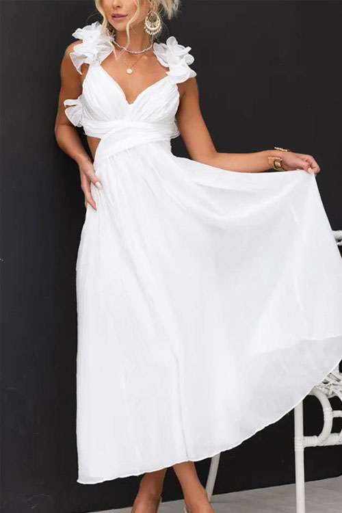 Nonnadress Sleeveless Solid Color Tie-Waist Pleated Skirt Dress