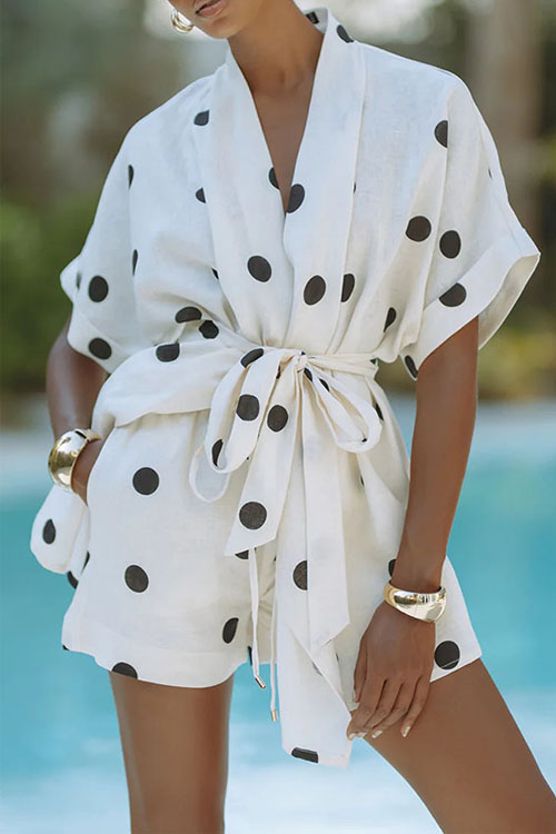 Nonnadress Polka dot linen print shorts set