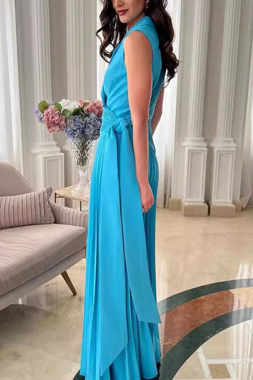 Nonnadress Lapel Multi-pleated Solid Color Wide-leg Jumpsuit