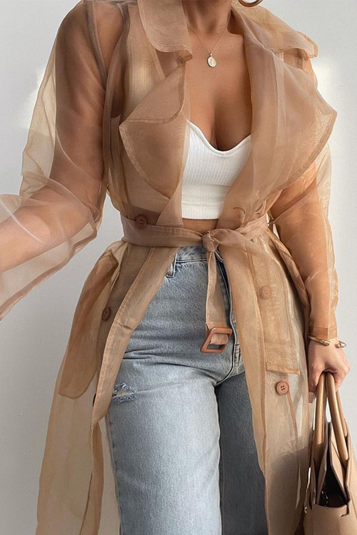 Solid Loose Thin Lantern Sleeve Cardigan