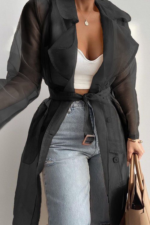 Solid Loose Thin Lantern Sleeve Cardigan