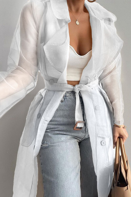 Solid Loose Thin Lantern Sleeve Cardigan