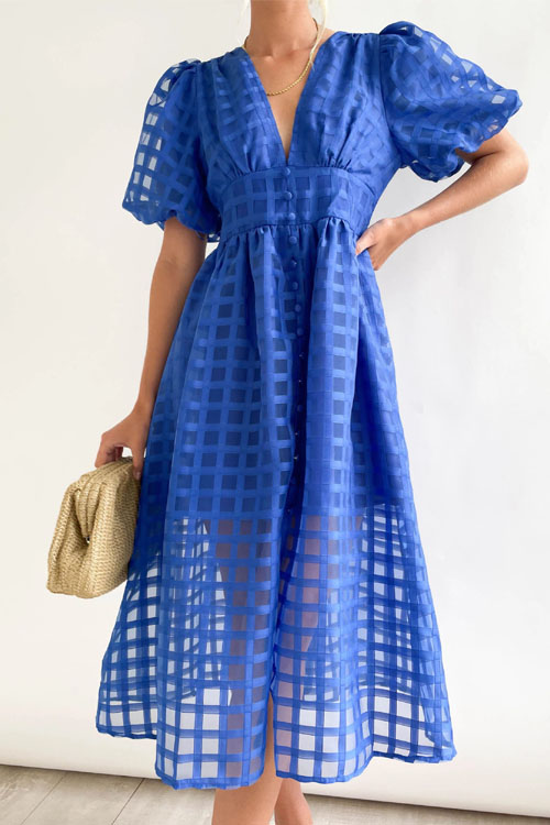 Fashion Multicolor Lantern Sleeve Party Dress