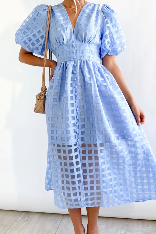 Fashion Multicolor Lantern Sleeve Party Dress