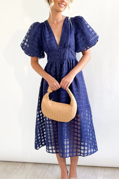 Fashion Multicolor Lantern Sleeve Party Dress