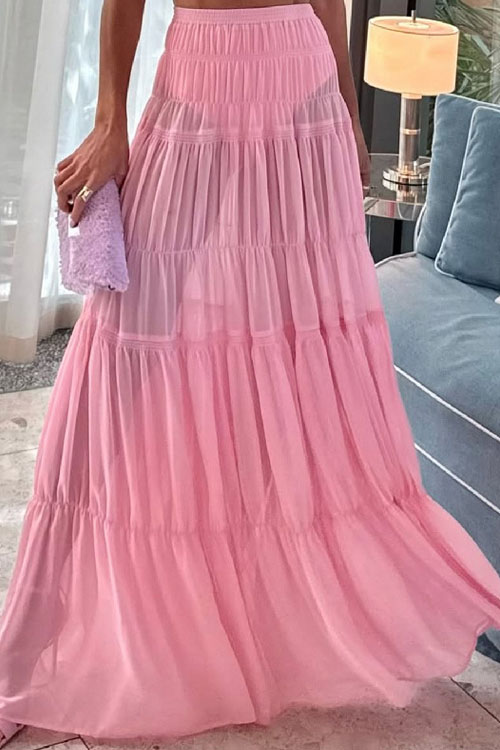 Nonnadress Pleated top and pink long skirt two-piece suit
