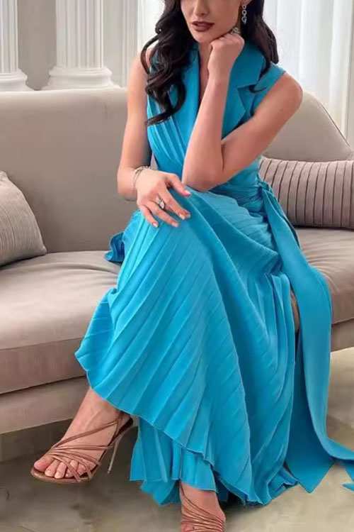 Nonnadress Lapel Multi-pleated Solid Color Wide-leg Jumpsuit