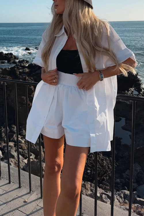 Nonnadress Short-sleeved shirt and elastic sports shorts two-piece set