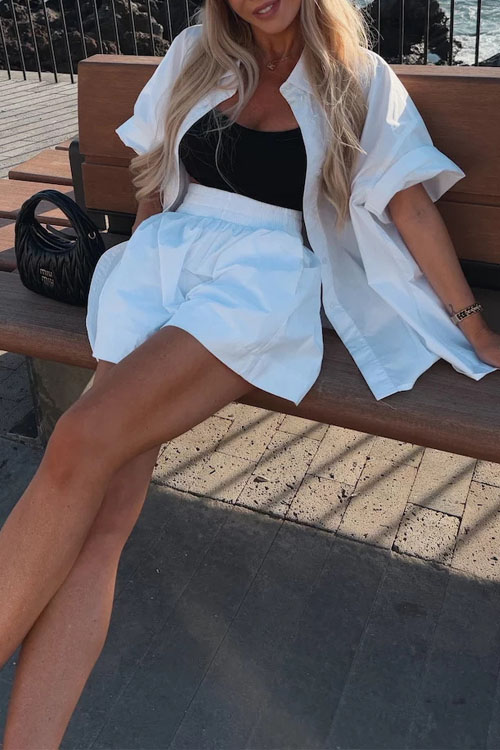 Nonnadress Short-sleeved shirt and elastic sports shorts two-piece set