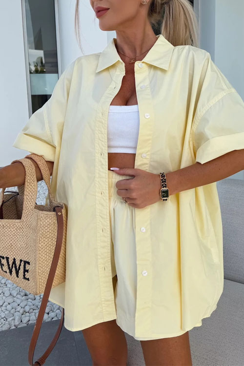 Nonnadress Short-sleeved shirt and elastic sports shorts two-piece set