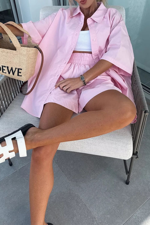 Nonnadress Short-sleeved shirt and elastic sports shorts two-piece set