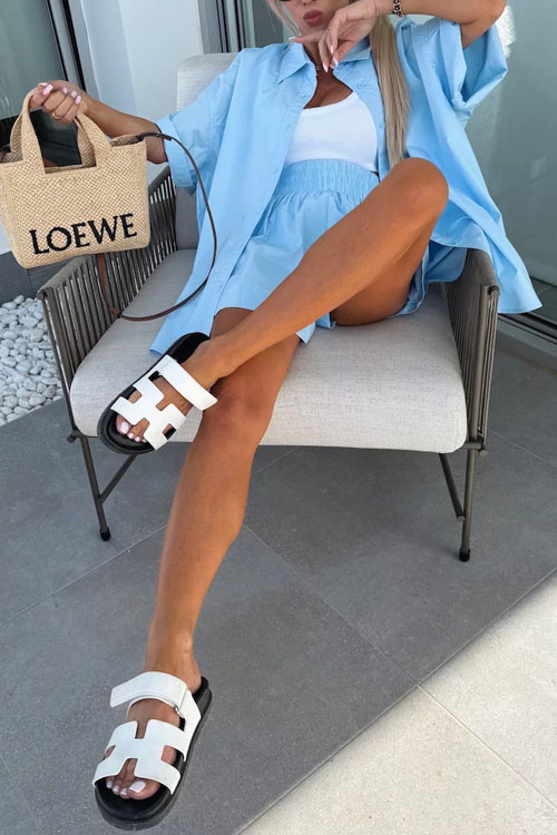 Nonnadress Short-sleeved shirt and elastic sports shorts two-piece set