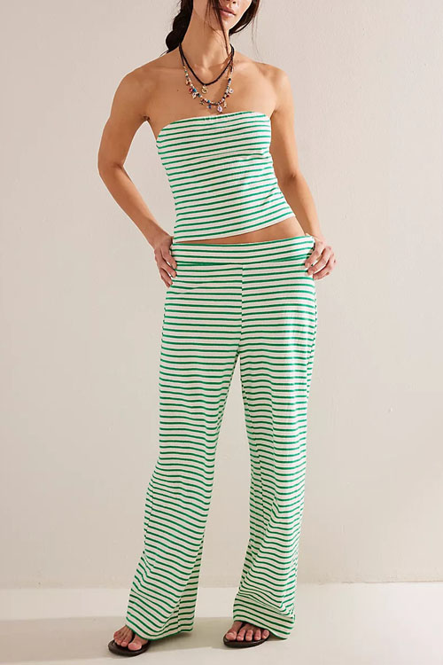 Nonnadress Striped tube top and fashionable elastic trousers two-piece set