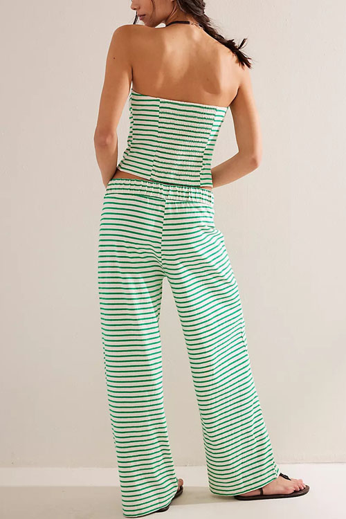 Nonnadress Striped tube top and fashionable elastic trousers two-piece set