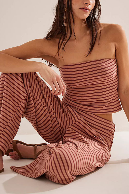 Nonnadress Striped tube top and fashionable elastic trousers two-piece set