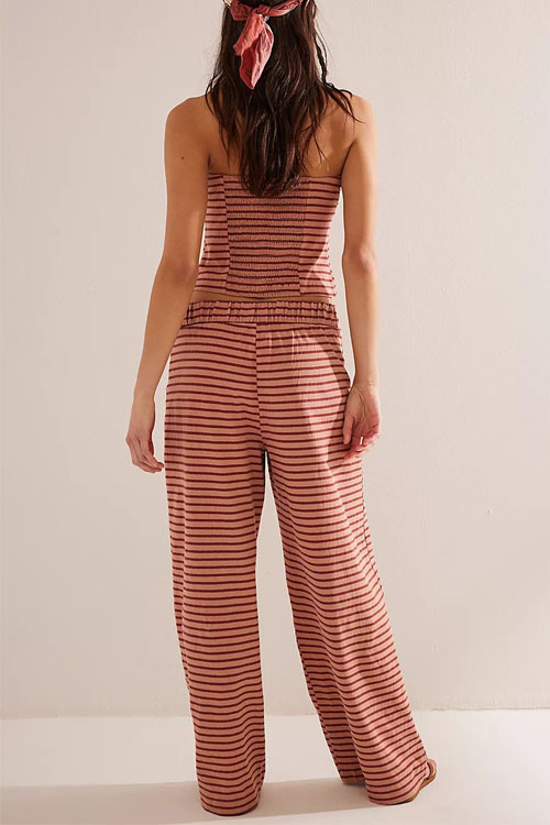 Nonnadress Striped tube top and fashionable elastic trousers two-piece set