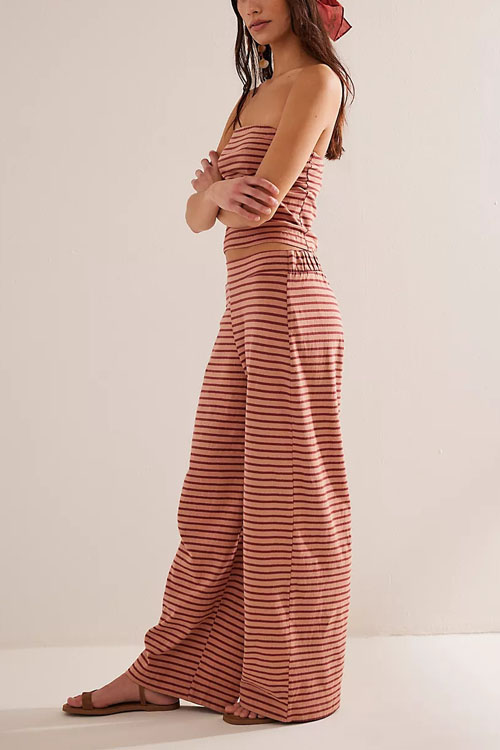Nonnadress Striped tube top and fashionable elastic trousers two-piece set
