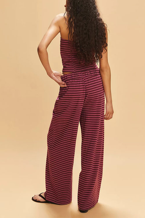Nonnadress Striped tube top and fashionable elastic trousers two-piece set