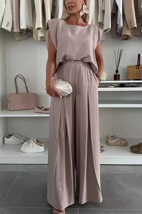 Nonnadress Casual fashion solid color high waist loose suit