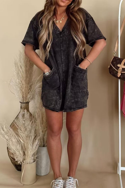 Nonnadress Large size v-neck casual distressed knitted jumpsuit