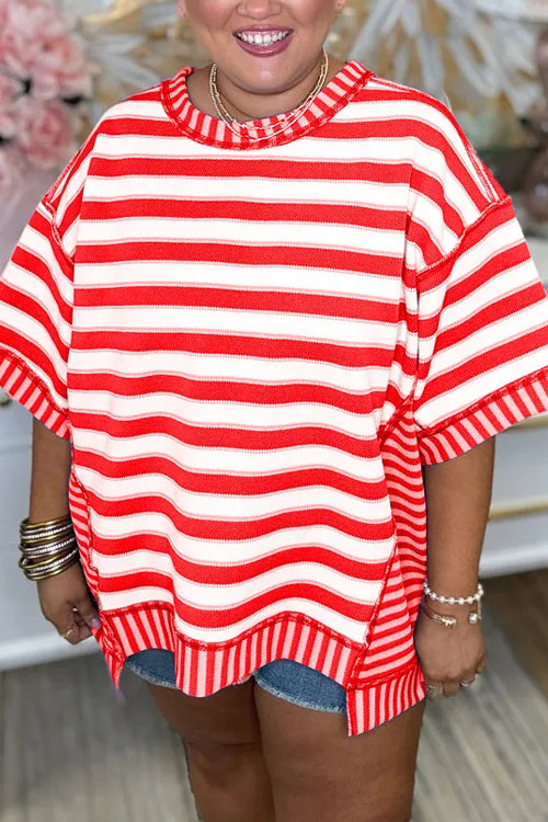 Nonnadress Loose casual striped patchwork T-shirt