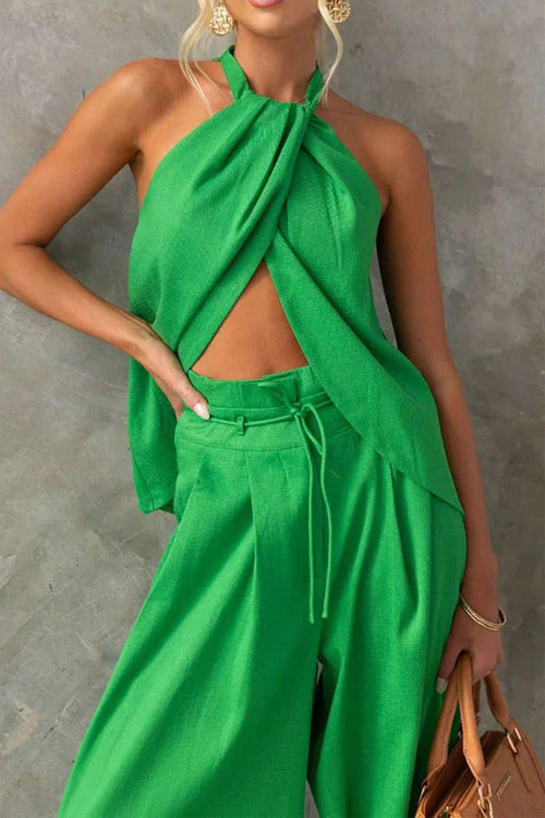 Nonnadress Halter vest top and wide-leg pants 2 sets