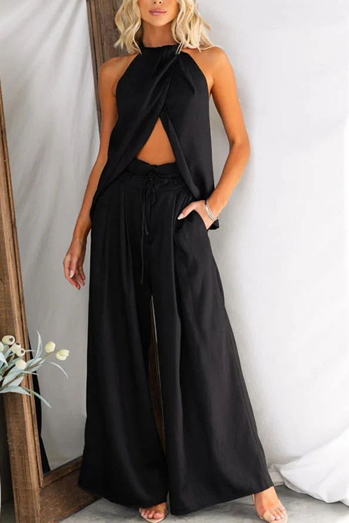 Nonnadress Halter vest top and wide-leg pants 2 sets