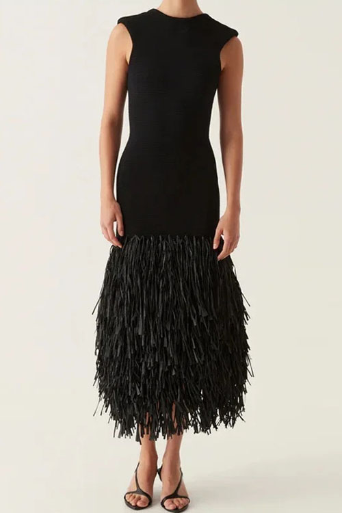 Nonnadress  Raffia panelled knitted midi DRESS