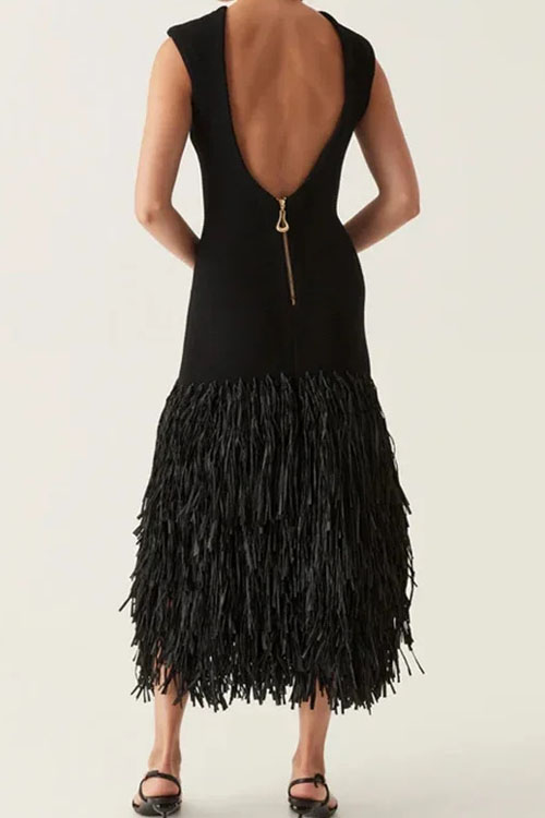 Nonnadress  Raffia panelled knitted midi DRESS
