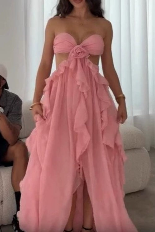 Nonnadress Halter neck tube top ruffled backless holiday maxi dress