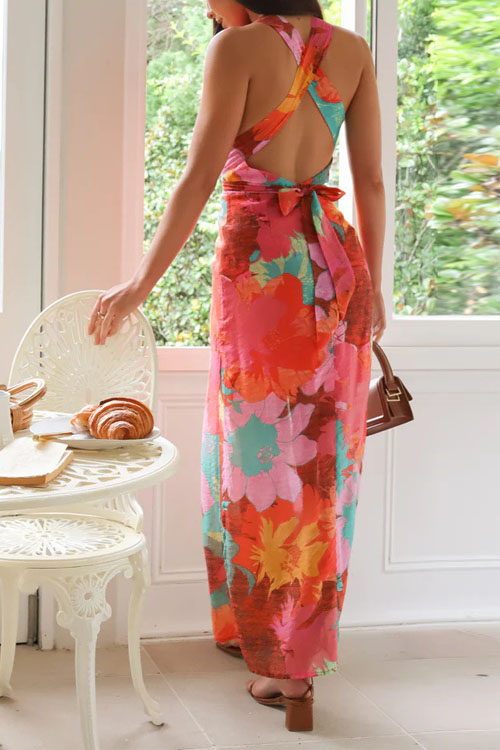 Nonnadress  Casual V-neck printed lace-up midi dress