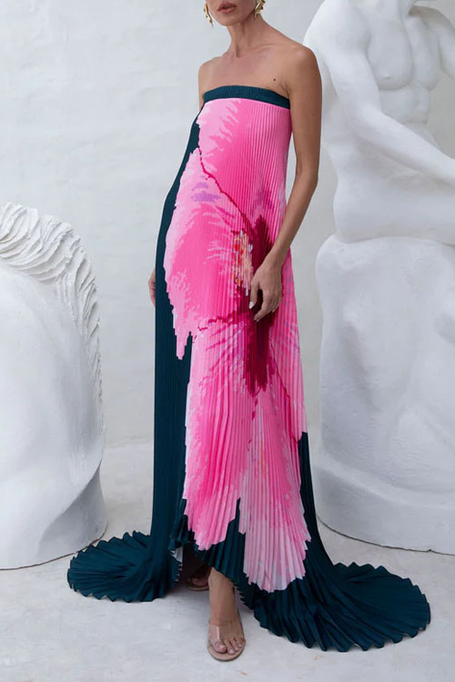 Nonnadress Pleated Positioning Printed Bandeau Swing Dress