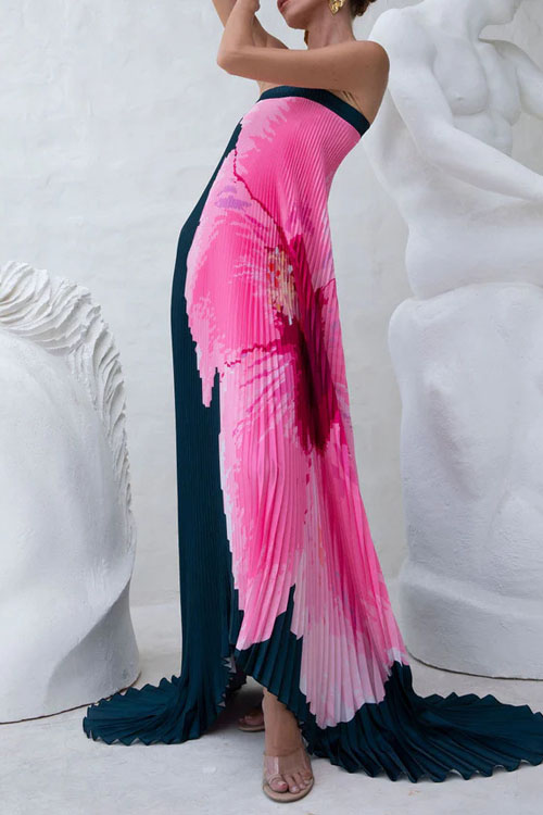 Nonnadress Pleated Positioning Printed Bandeau Swing Dress