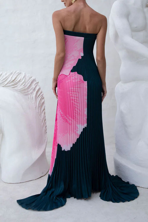 Nonnadress Pleated Positioning Printed Bandeau Swing Dress