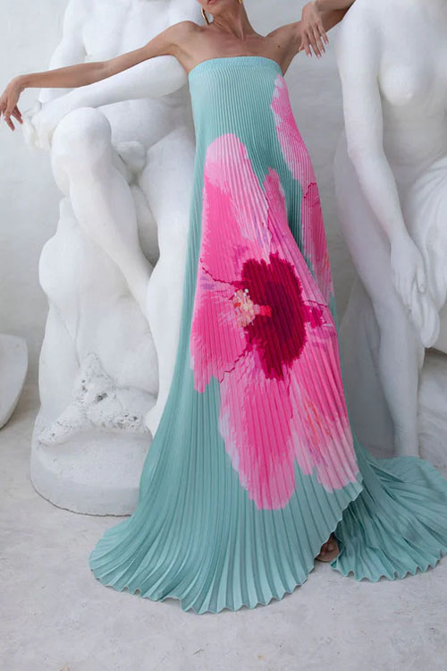 Nonnadress Pleated Positioning Printed Bandeau Swing Dress