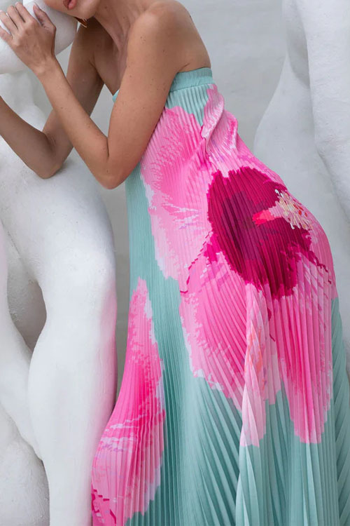 Nonnadress Pleated Positioning Printed Bandeau Swing Dress