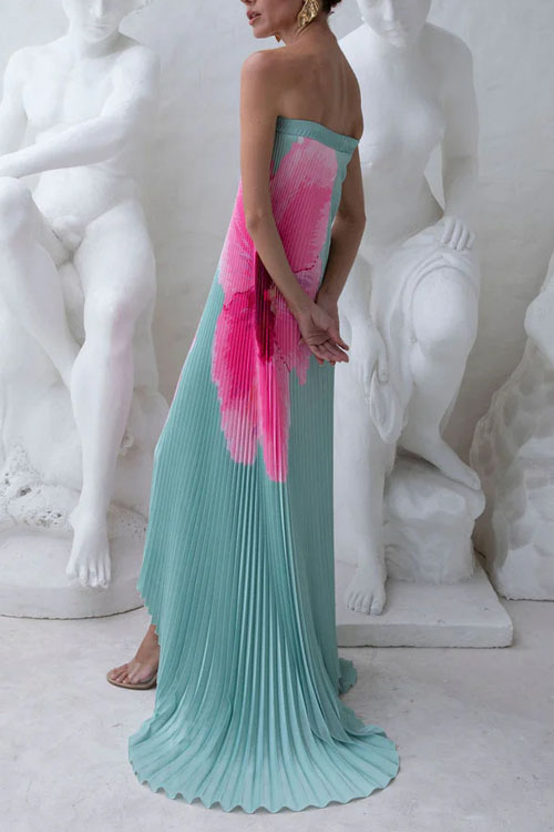 Nonnadress Pleated Positioning Printed Bandeau Swing Dress