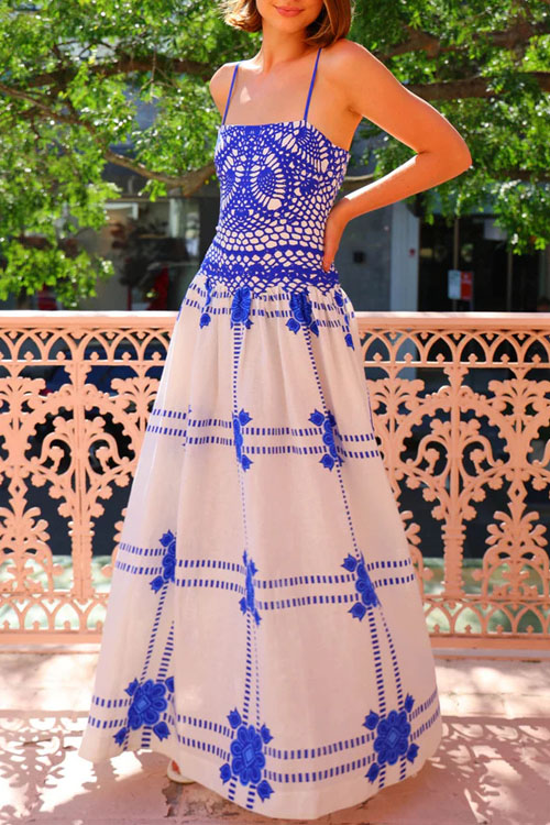 Nonnadress  Blue Printed suspender lace dress