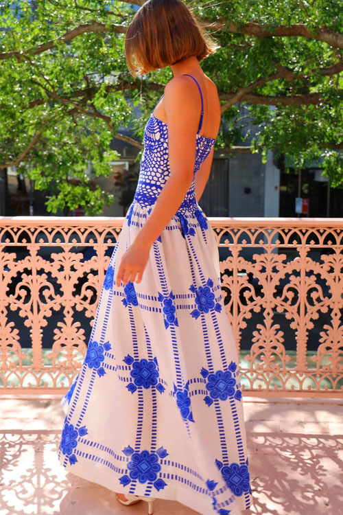 Nonnadress  Blue Printed suspender lace dress