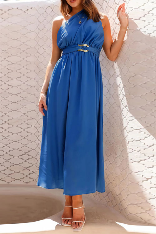 Nonnadress Fitted one-shoulder metallic strappy gown dress