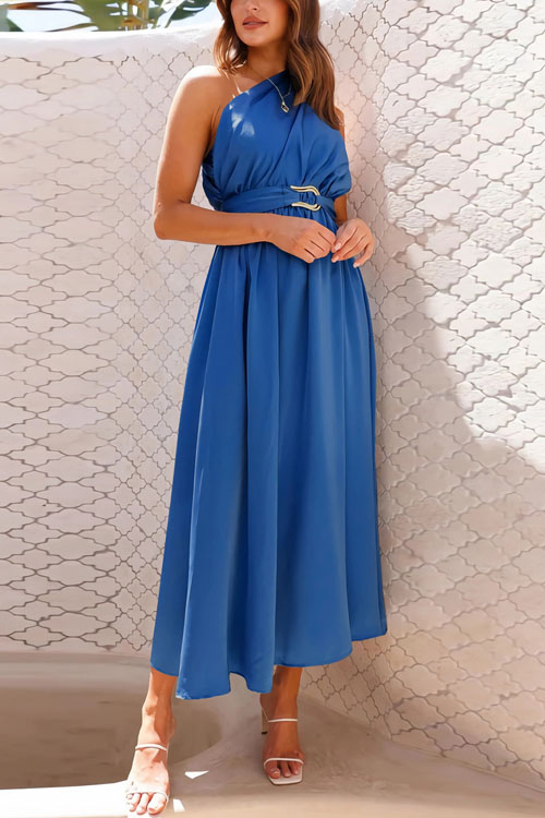 Nonnadress Fitted one-shoulder metallic strappy gown dress