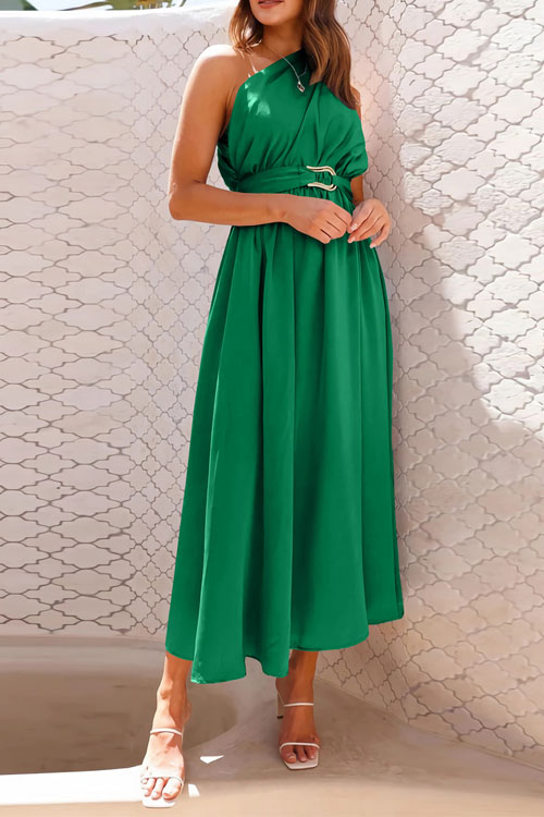 Nonnadress Fitted one-shoulder metallic strappy gown dress