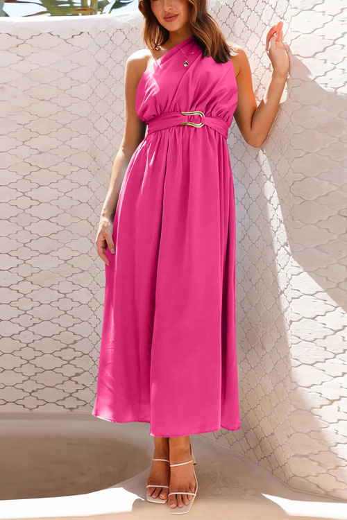 Nonnadress Fitted one-shoulder metallic strappy gown dress